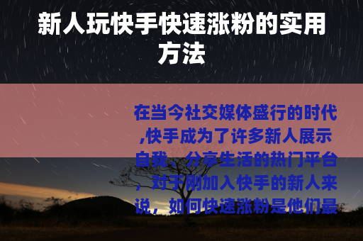 新人玩快手快速涨粉的实用方法