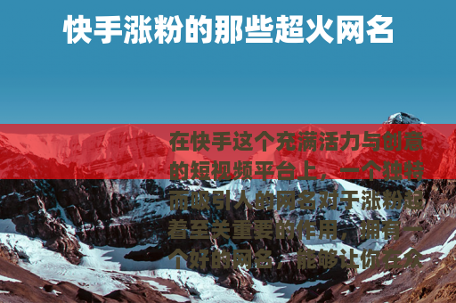 快手涨粉的那些超火网名