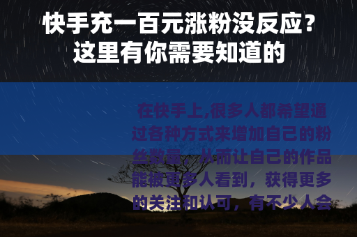 快手充一百元涨粉没反应？这里有你需要知道的
