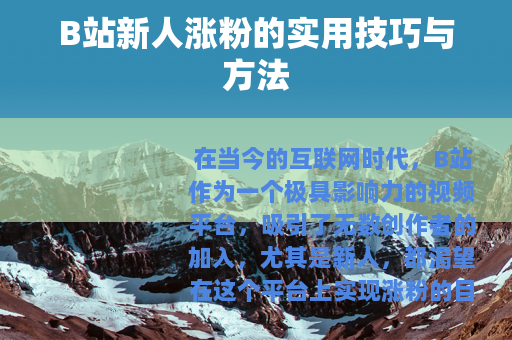 B站新人涨粉的实用技巧与方法