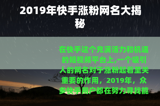 2019年快手涨粉网名大揭秘