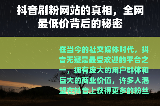 抖音刷粉网站的真相，全网最低价背后的秘密