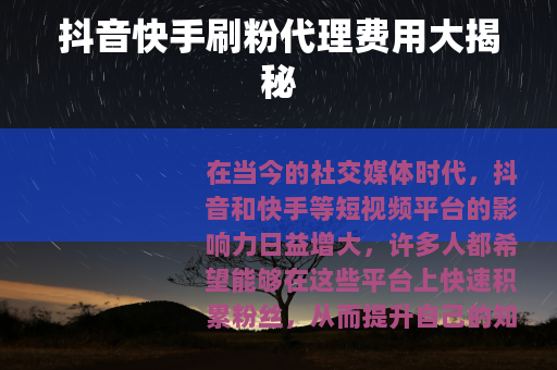 抖音快手刷粉代理费用大揭秘