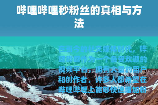 哔哩哔哩秒粉丝的真相与方法