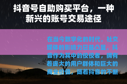 抖音号自助购买平台，一种新兴的账号交易途径