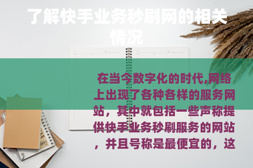 了解快手业务秒刷网的相关情况