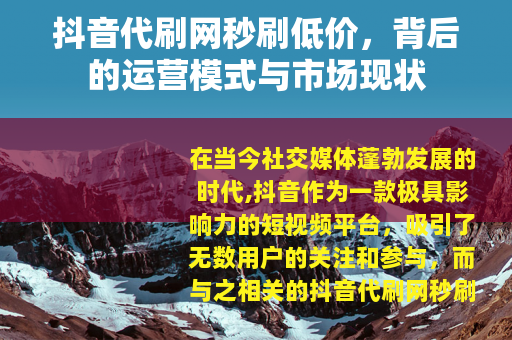 抖音代刷网秒刷低价，背后的运营模式与市场现状