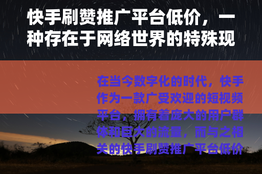 快手刷赞推广平台低价，一种存在于网络世界的特殊现象