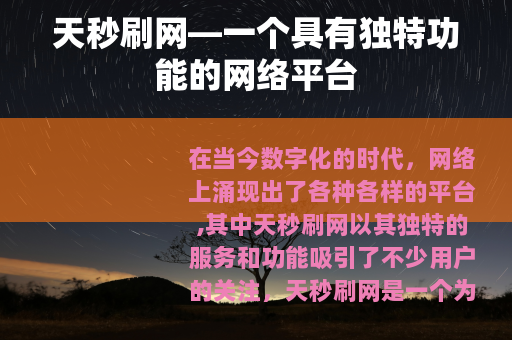 天秒刷网—一个具有独特功能的网络平台
