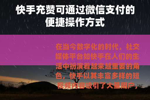快手充赞可通过微信支付的便捷操作方式