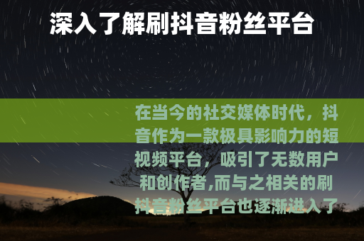 深入了解刷抖音粉丝平台