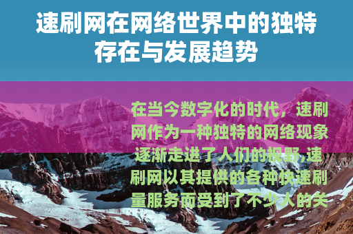 速刷网在网络世界中的独特存在与发展趋势