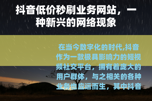 抖音低价秒刷业务网站，一种新兴的网络现象