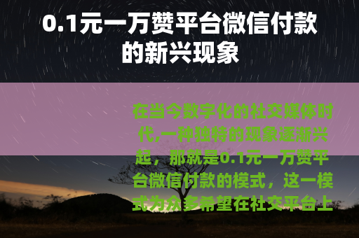 0.1元一万赞平台微信付款的新兴现象