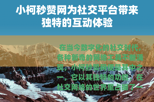 小柯秒赞网为社交平台带来独特的互动体验