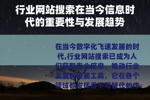 行业网站搜索在当今信息时代的重要性与发展趋势