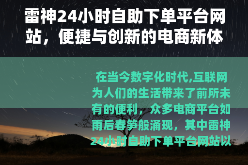 雷神24小时自助下单平台网站，便捷与创新的电商新体验