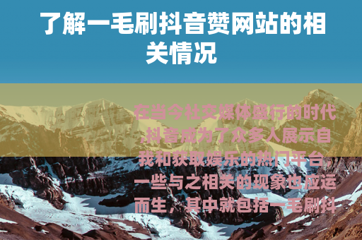 了解一毛刷抖音赞网站的相关情况