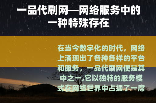 一品代刷网—网络服务中的一种特殊存在