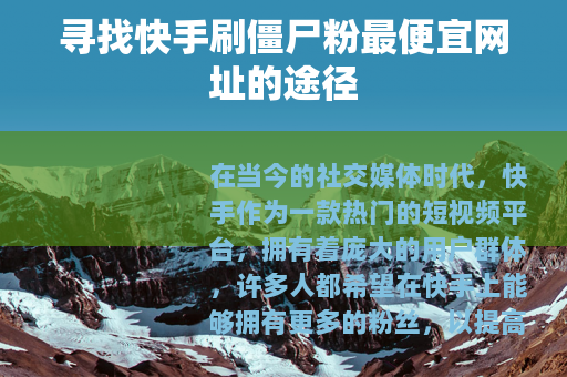 寻找快手刷僵尸粉最便宜网址的途径