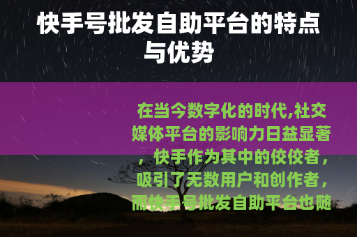 快手号批发自助平台的特点与优势