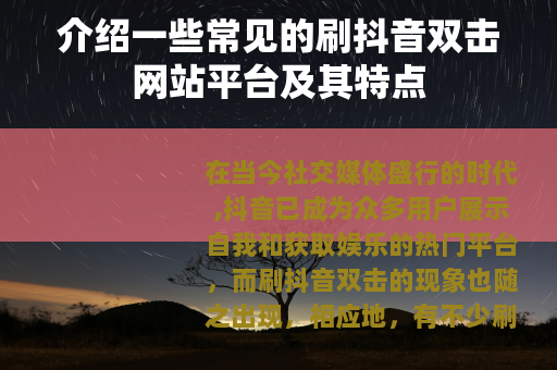 介绍一些常见的刷抖音双击网站平台及其特点