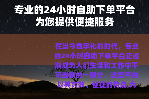 专业的24小时自助下单平台为您提供便捷服务