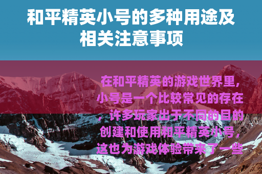 和平精英小号的多种用途及相关注意事项