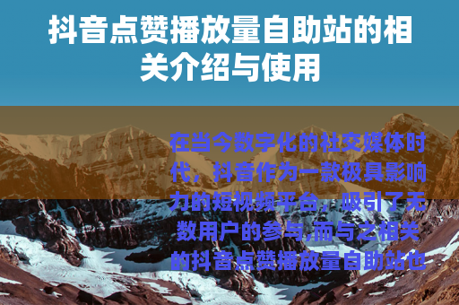 抖音点赞播放量自助站的相关介绍与使用