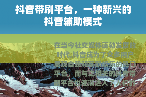 抖音带刷平台，一种新兴的抖音辅助模式