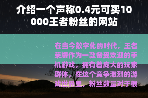 介绍一个声称0.4元可买10000王者粉丝的网站