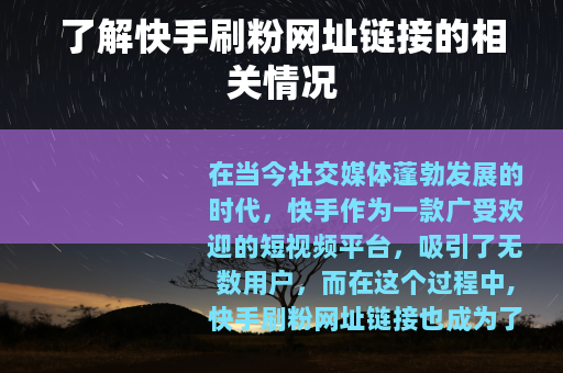 了解快手刷粉网址链接的相关情况