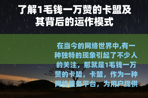 了解1毛钱一万赞的卡盟及其背后的运作模式