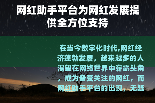 网红助手平台为网红发展提供全方位支持