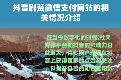 抖音刷赞微信支付网站的相关情况介绍