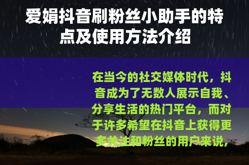 爱娟抖音刷粉丝小助手的特点及使用方法介绍