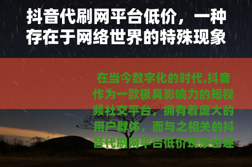 抖音代刷网平台低价，一种存在于网络世界的特殊现象