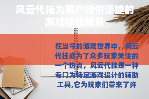 风云代挂为用户提供便捷的游戏辅助服务