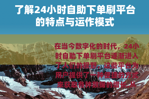 了解24小时自助下单刷平台的特点与运作模式