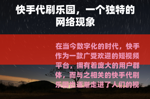 快手代刷乐园，一个独特的网络现象