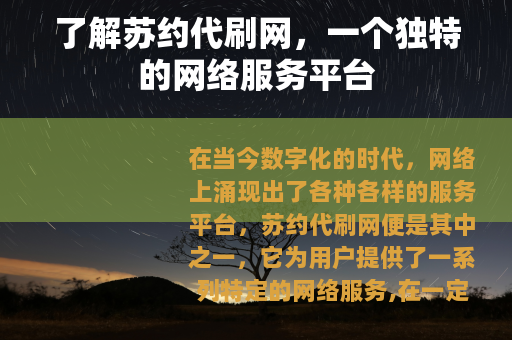 了解苏约代刷网，一个独特的网络服务平台