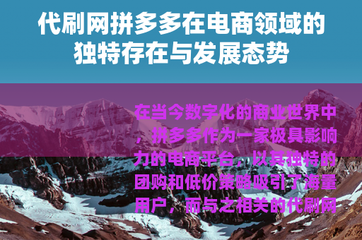 代刷网拼多多在电商领域的独特存在与发展态势