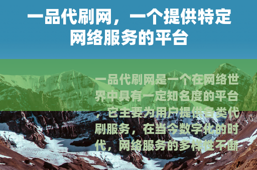 一品代刷网，一个提供特定网络服务的平台