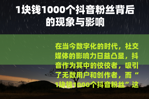 1块钱1000个抖音粉丝背后的现象与影响