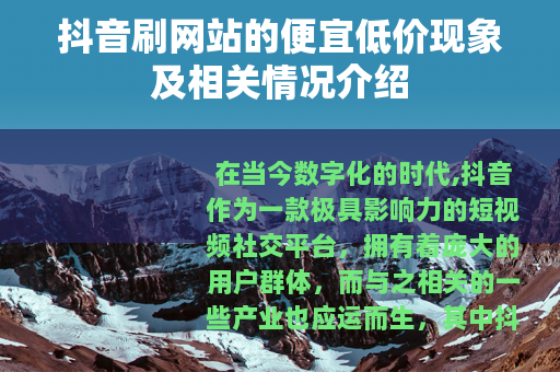 抖音刷网站的便宜低价现象及相关情况介绍