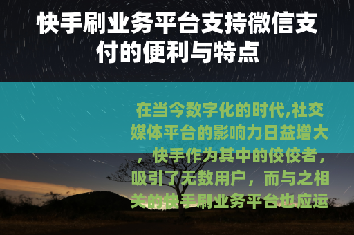 快手刷业务平台支持微信支付的便利与特点