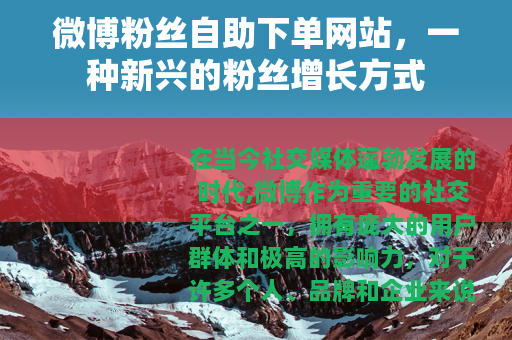 微博粉丝自助下单网站，一种新兴的粉丝增长方式
