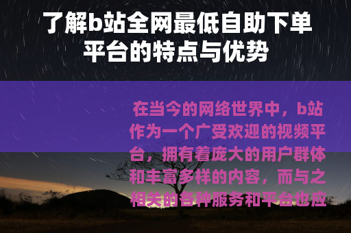 了解b站全网最低自助下单平台的特点与优势
