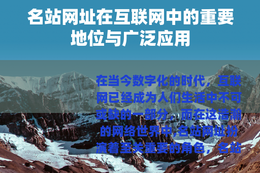 名站网址在互联网中的重要地位与广泛应用