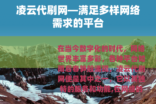 凌云代刷网—满足多样网络需求的平台